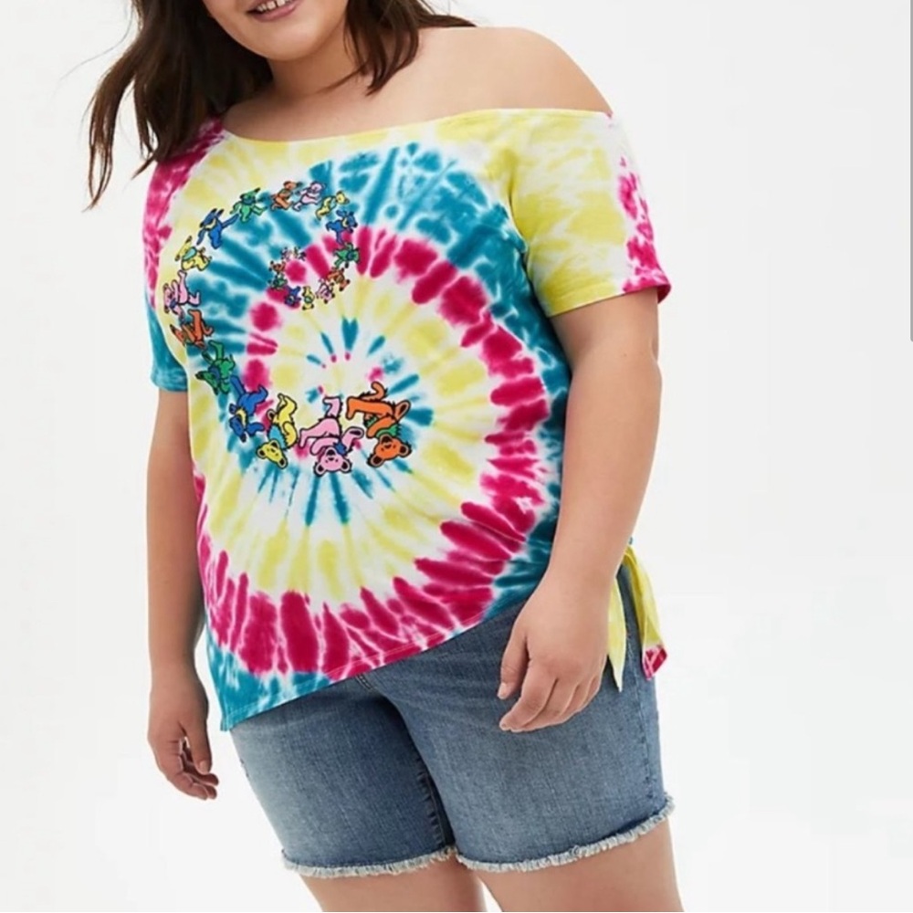 Torrid Off-Shoulder Tee - Grateful Dead Rainbow Tie-Dye Tshirt